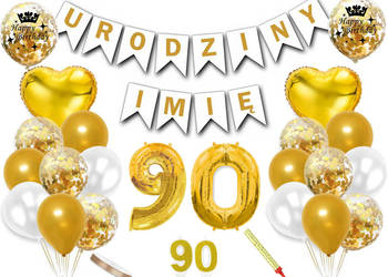 Zestaw dekoracji na 90 urodziny baner + imię balony