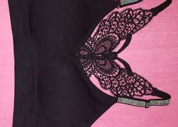 Top czarny cyrkonie motyl ramiączka