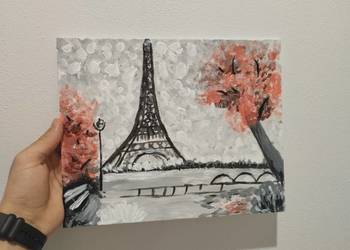 Ręcznie malowany obraz – Paryż, Wieża Eiffla | Świetna ozdoba, dekoracja.
