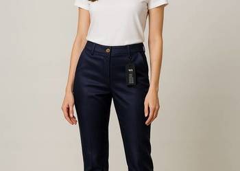 Spodnie damskie MiR cygaretki 7/8 z kieszeniami r. 40 granat połysk