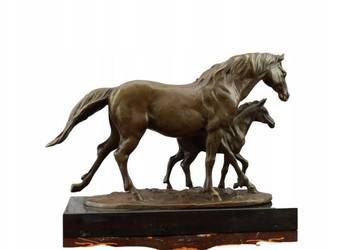 Dwa Dzikie Konie Koniki - KOŃ - Figura Rzeźba z Brązu - Źrebak Klacz