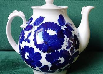 Duży fajansowy dzban z motywem kwiatowym Vintage PRL