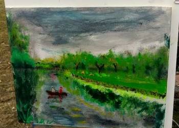 pejzaż z łódką na wodzie