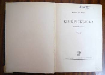 Karol Dickens - Klub Pickwicka t. III - 1947