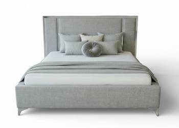 Szare łóżko tapicerowane 160x200 Złota Srebrna rama + pojemnik + stelaż