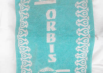 prl ręcznik orbis, turkusowy ręcznik z prl, retro ręcznik mały, orbis ręczn