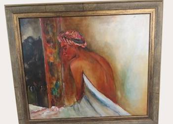Olej na płótnie “Siedząca” malarz nieokreślony (XX w.) 72/62cm