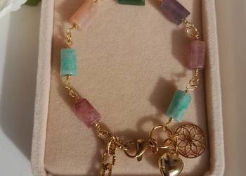 Bransoletka z kamienia naturalnego szmaragd, kwarc truskawkowy.