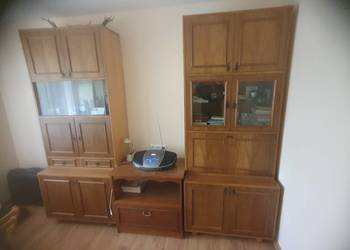 Zestaw mebli szaf segment regał retro drewno wieloczęściowe ze szkłem