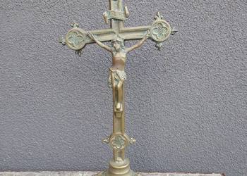 nr7 Stary krzyż krucyfiks stojący pasyjka mosiądz 40cm