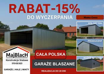 Wiata Ocynkowana / Garaż Blaszany /HALA / Montaż Gratis  – Maj-Blach