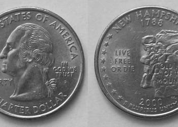 USA 25 centów stan New Hampshire znak menniczy P