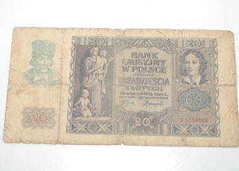 Stary banknot 20 złotych 1940 antyk unikat kolekcjonerski