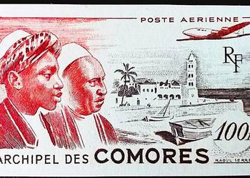 Komory 1950 – 100F Airmail – PRÓBA CIĘTA MNH – Raoul Serres – RZADKOŚĆ.