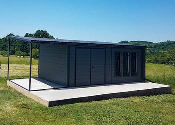 Domek ogrodowy z płyty warstwowej 6×4m + wiatka 2x4m – grafit