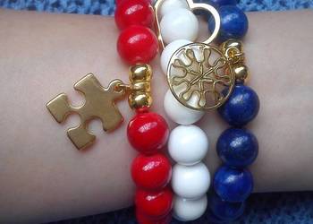 Bransoletka damska z Agatu białego 10mm z sercem, biała, złota, srebro