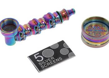 Lufka + Młynek do Suszu i 5 Sitek Zestaw na Prezent Metalowy D&K - tęczowy