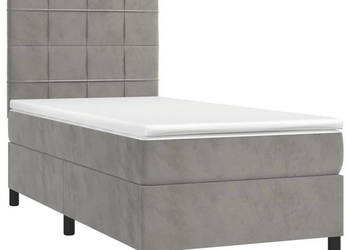 Łóżko kontynentalne z materacem i LED szare aksamit 100x200cm WM-3136107