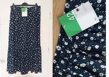 Spódnica granatowa kwiaty 42 XL maxi długa gumka -pas Nowa