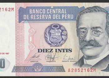 PERU 10 INTIS 1987 - STAN BANKOWY UNC