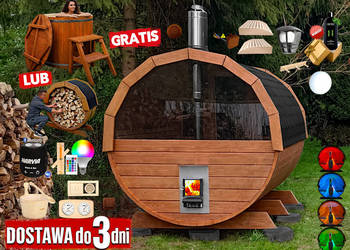 SAUNA Ogrodowa 300cm + OKNO 50% + GRATIS Beczka 500L + Akcesoria