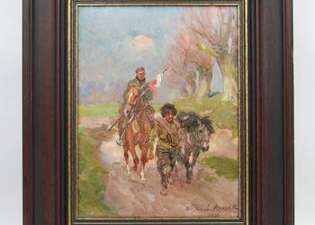 Wojciech Kossak (1856 - 1942) obraz "Kozak i żołnierz na koniu" 1920