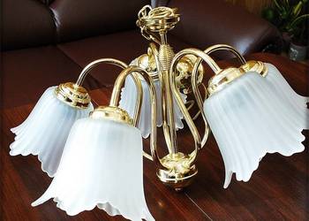 Złoty Żyrandol 5 ramienny Piękna Lampa wisząca z lat 80-90' Vintage PRL