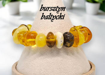 Bransoletka z bursztynu, bursztyn bałtycki bryłki cytryna mleko kreda #763