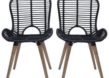 Krzesła stołowe 2 szt. czarne naturalny rattan WM-246807
