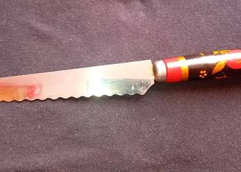 Nóż kuchenny do chleba, z piłką. CCCP. Rękojeść drewniana Chochłoma.