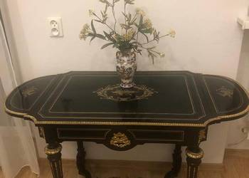 Unikatowy stolik skrzydełkowy / konsola składana – inkrustowany złotem