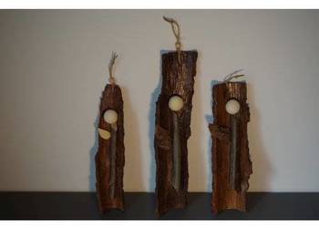 Rustykalne dekoracje ścienne z drewna – zestaw 3 sztuki, handmade