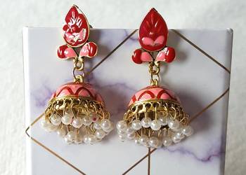 Kolczyki dzwonki jhumki orient różowe czerwone boho hippie etno folk ludowe Kolczyki dzwonki jhumki orient różowe czerwone boho hippie etno folk ludowe