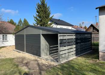 Garaż Blaszany 8x6 Szary Premium wiata ażury Profil Dwuspadowy dach Premium