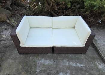 Sofa do ogrodu z poduszkami ecru, 2-osobowa, brąz, technorattan