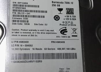 SATA 3.5" 250GB SEAGATE ST3250318AS bad sektory