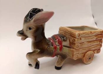Osiołek z wózkiem pięknie błyszczący FIGURKA PORCELANOWA POJ