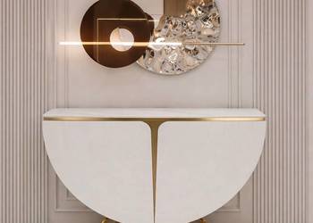 Biała konsola glamour półokrągła Vellora 140x35x86