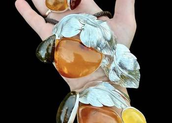 WYPRZEDAŻ Artystyczny komplet srebro 925 bursztyn bałtycki rękodzieło