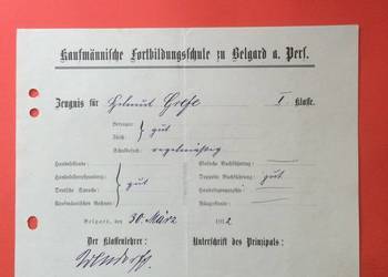 ( 1818 ) Niem.Świadectwo Komercyjnej Szk. Białogard 5, Grefe