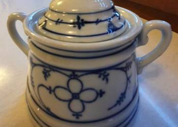 Stara CUKIERNICA biała porcelana wzór słomkowy F.Ch. Greiner,kobalt,vintage Stara CUKIERNICA biała porcelana wzór słomkowy F.Ch. Greiner,kobalt,vintage