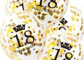 ZESTAW BALONÓW NA 18 URODZINY ZŁOTE KONFETTI 5szt 30cm BUKIET XXL KORONA