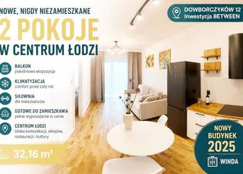 Nowe, 2 pokojowe mieszkanie w Centrum Łodzi,  Klimatyzacja, balkon