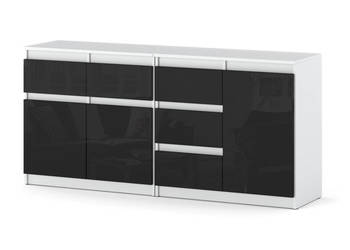 Komoda Szafka Do Salonu Duża Pojemna Biała Czarny Połysk 5 Szuflad 160cm