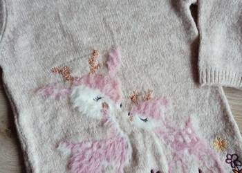 Sweter tunika dziewczęcy beżowy z sarenką 92