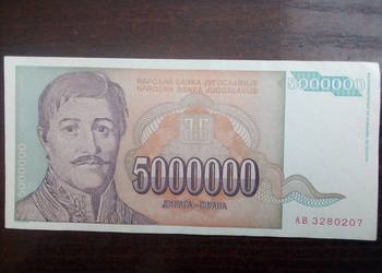 Banknot 5 milionów dinarów Jugosławia