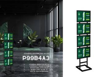 Czarny stand na plakaty A3 x 4 - stojak do urzędu, biura, muzem, teatru