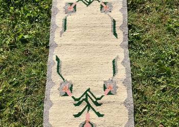 Długi kilim wełniany Cepelia PRL kwiaty rękodzieło vintage stan bdb