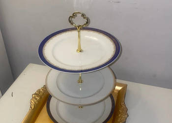 trzy poziomowa patera porcelanowa niemiecka bavaria złota granatowa