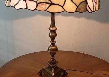 Lampka nocna/gabinetowa z mosiądzu - klosz witraż